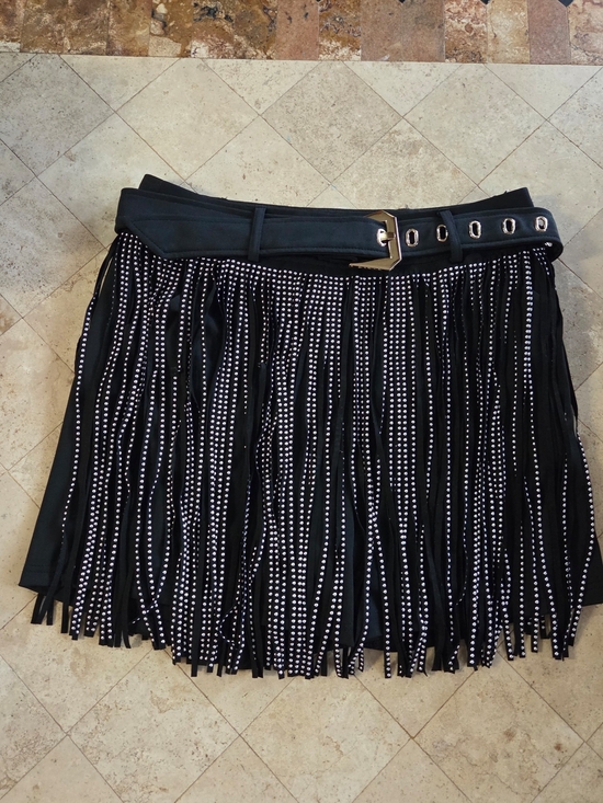 Cloud Ten Dresses & Skirts - Black Fringe Shorts with Rhinestone Accent